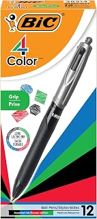 BIC 4-Color Grip Retractable Ball Pens, Medium Point (1.0mm), 12-Count Pack, Retractable Ball Pen with Long-Lasting Ink