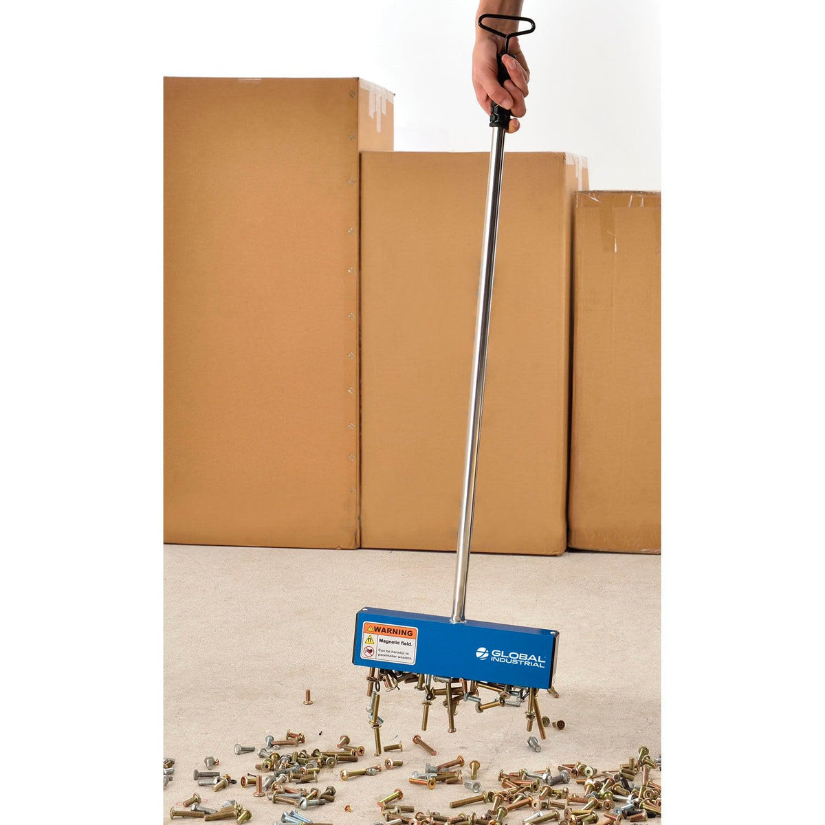 Global Industrial 1.75"L x 11"W x 36.88"H / Silver/Blue / Industrial Magnetic Sweepers
