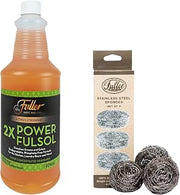 Fuller Brush 2X Power Fulsol Degreaser Kit – Heavy-Duty Cleaner Concentrate + 3 Stainless Steel Scrubbers – Cuts Grease, Oil & Grime (Degreaser with Scrubber)
