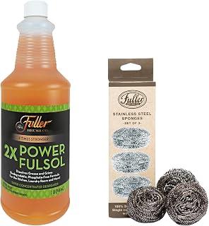 Fuller Brush 2X Power Fulsol Degreaser Kit – Heavy-Duty Cleaner Concentrate + 3 Stainless Steel Scrubbers – Cuts Grease, Oil & Grime (Degreaser with Scrubber)