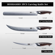HOSHANHO Butcher Knife Set, 3 Piece High Carbon Steel, Silver