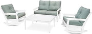 Polywood Vineyard 4-Piece Deep Seating Rocking Chair Set in White/Spa