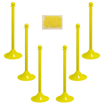 Barrier Post Kit by Mr. Chain – 2 inches Dia., plastic, Yellow, Pack of 6, Model 71002-6