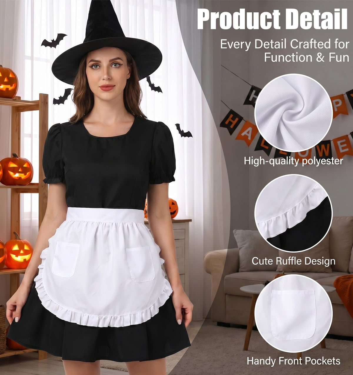 Half Apron by Acrbeli – One Size, Polyester, White, Model 5482JNBU7180