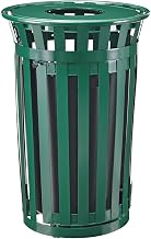 Global Industrial 36 Gallon Outdoor Steel Slatted Receptacle, Green | With Access Door & Flat Lid, Plastic Liner and Anchor Kit Included, 28" Dia. X 42"H, Commercial Trash Can