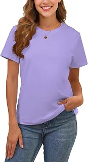 100% Cotton Basic T Shirts for Women Crew Neck Loose Fit Plain Tops