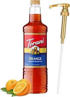 Torani Orange Syrup 1L with Pump Valencia Flavor for Cocktails & Coffee Drinks