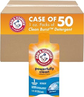 Arm & Hammer Liquid Laundry Detergent Clean Burst Scent. Case of 50, single use travel pack.