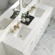 305-V72-3AF Chicago 72" Free Standing or Wall Mounted Double Basin Poplar Wood Vanity Set with 3 cm Arctic Fall Solid Surface Vanity Top and Rectangular Sinks - Whitewashed by