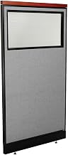 Global Industrial 36-1/4"W x 65-1/2"H Deluxe Office Partition Panel with Partial Window & Raceway, Gray