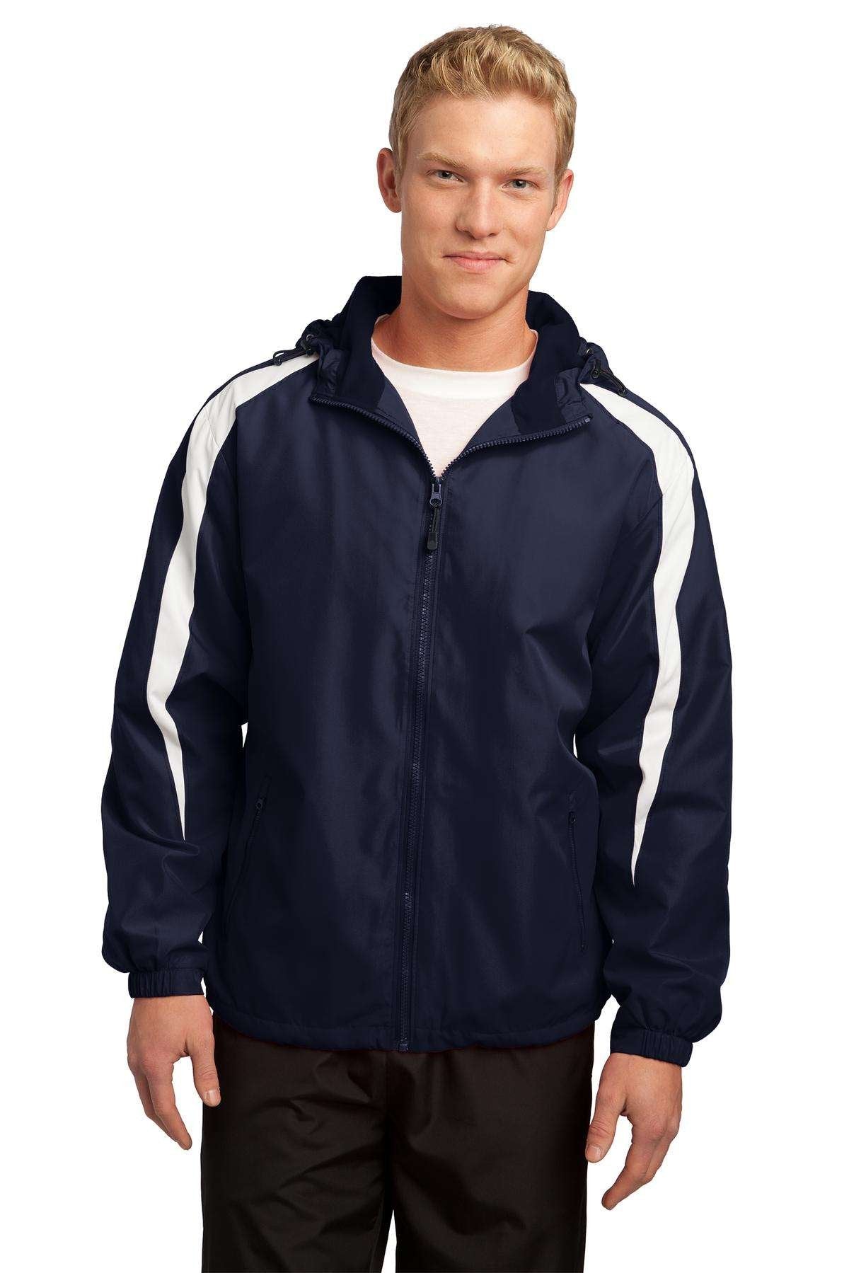 Unisex Fleece-Lined Colorblock Jacket by SPORT-TEK – Polyester, True Navy/ White, Model 647572