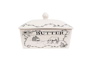 Creative Co-Op Stoneware Butter Dish, Spread The Love Farm Design, White And Black