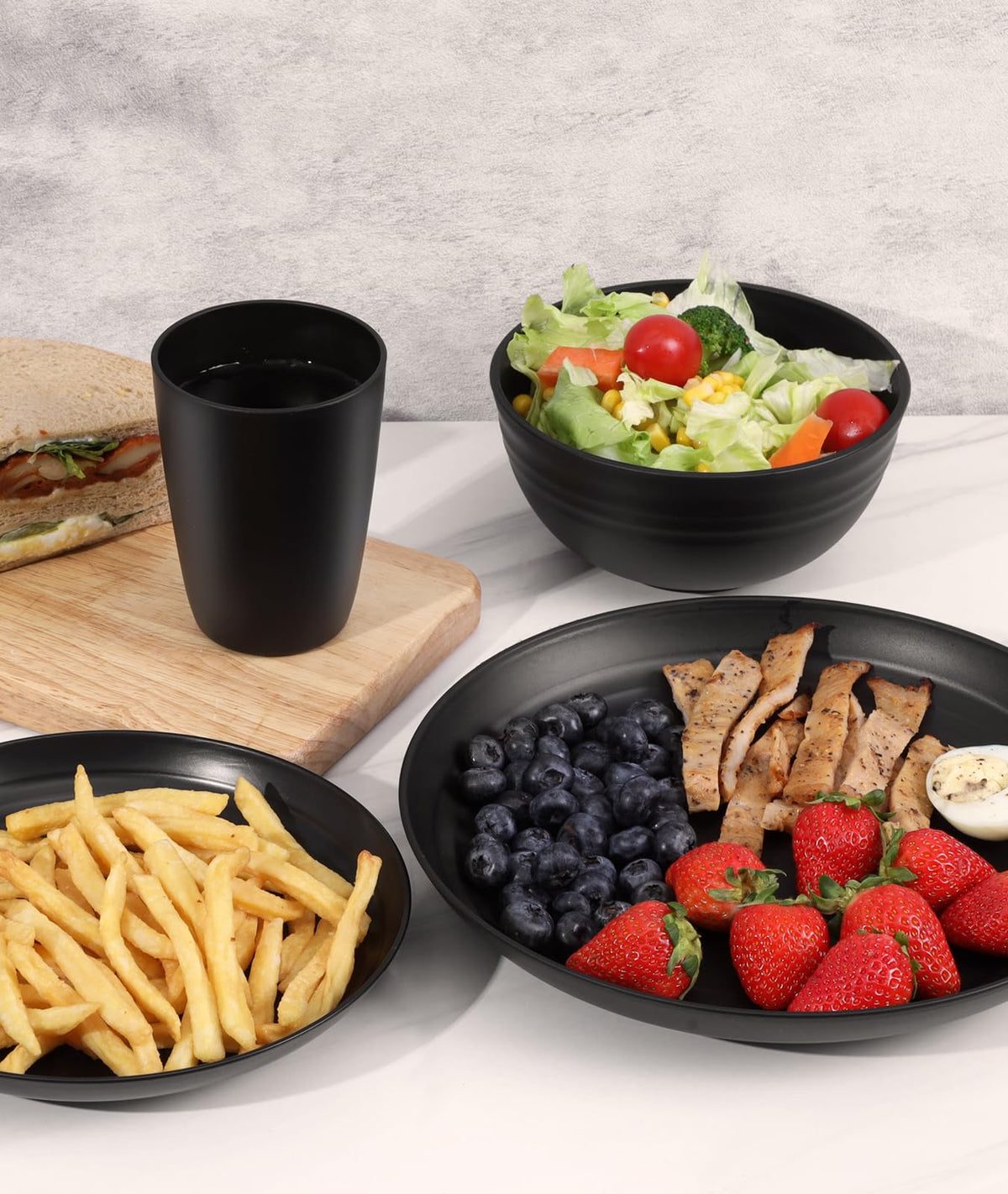 Quatish Dinnerware Set, 24 Piece Service For 6, Black