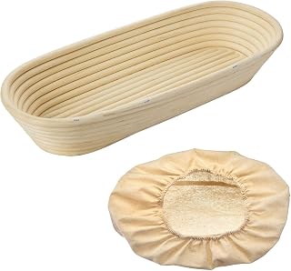Westmark Proofing Basket Set, 2 Items., Oval Proofing Basket + Cover, Rattan/Cotton, Light Beige/Beige, 3202227B