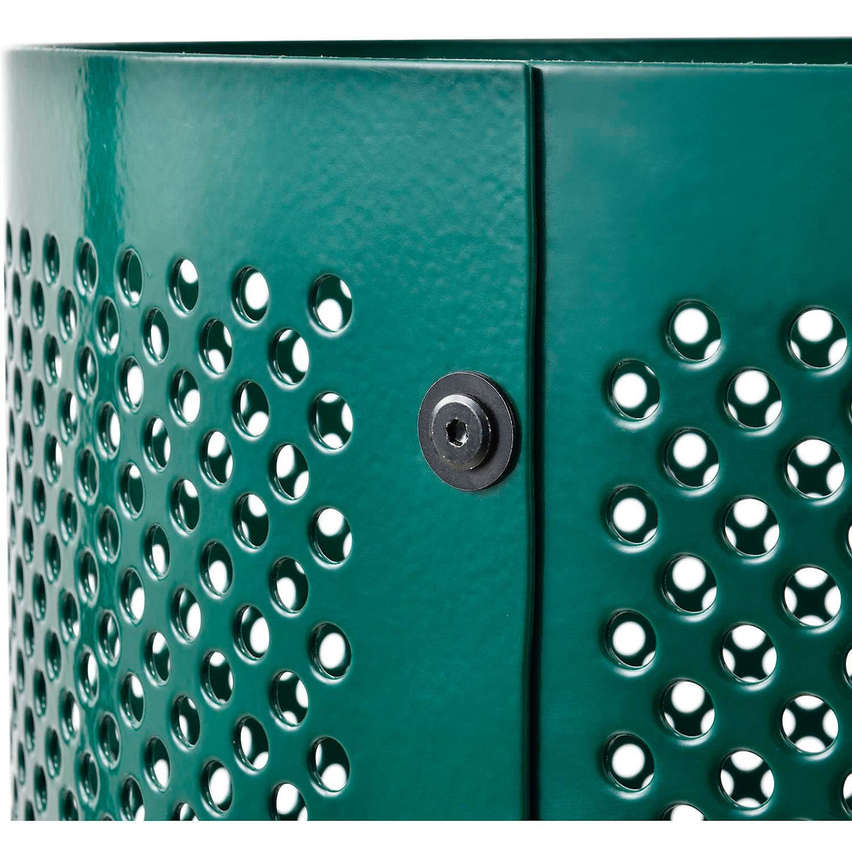 Outdoor Perforated Steel Trash Can with Flat Lid by Global Industrial – 36.0 gallons, Steel, Green, Model 261925GN