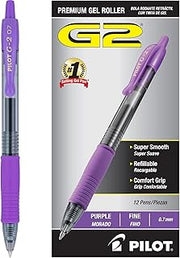 PILOT G2 Premium Gel Roller Pens, Purple Ink Pens Fine Point, Pack of 12