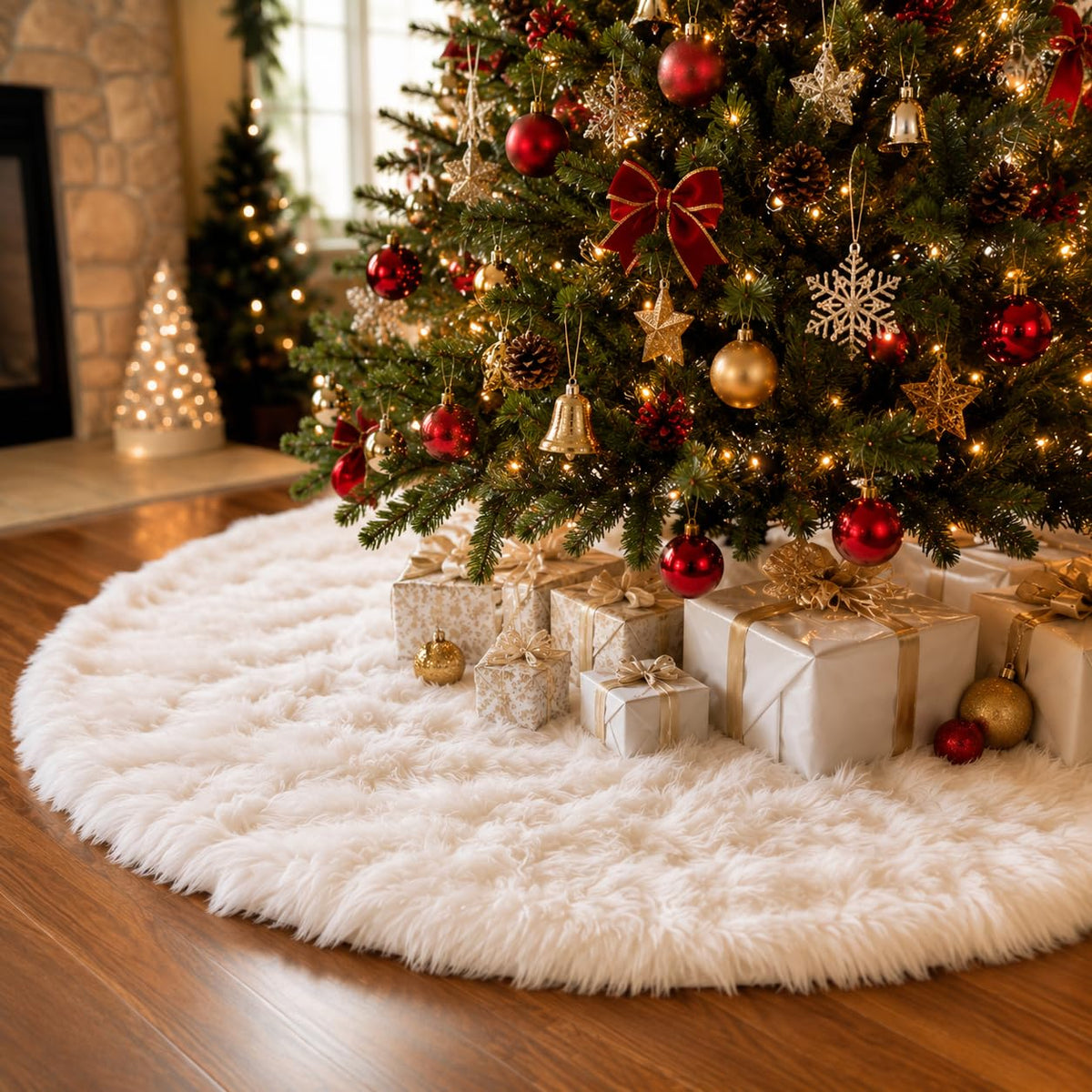 YEAHOME Faux Fur Tree Skirt, 48 Inch Diameter, White