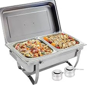 Sterno Foldable Frame Stainless Steel Chafing Dish Buffet Set, 8 Quart, Silver