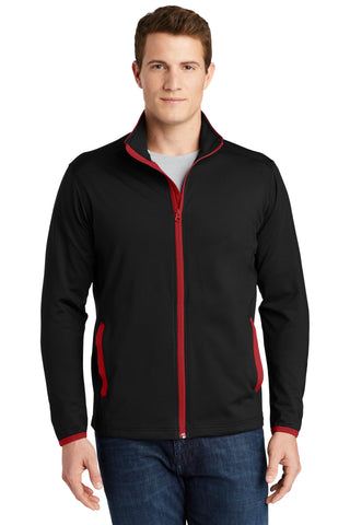 Unisex Sport-Wick Stretch Contrast Full Zip Jacket by SPORT-TEK – X-Small, Black/ True Red, Model ST853