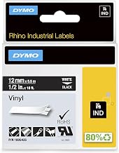 DYMO Rhino Industrial Vinyl Labels 1/2" White Print on Black Tape