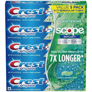 Complete Whitening + Scope Toothpaste by Crest – 6.5 Ounce (Pack of 5), Pack of 5, Model 980280452