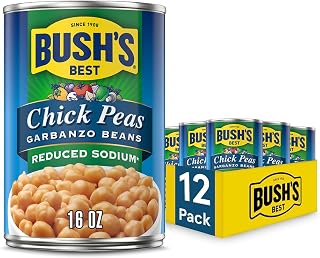 Bush's Best Reduced Sodium Garbanzo Beans, 16 oz, (Pack of 12) | Canned, Source of Plant Based Protein and Fiber, Low Fat, Gluten Free