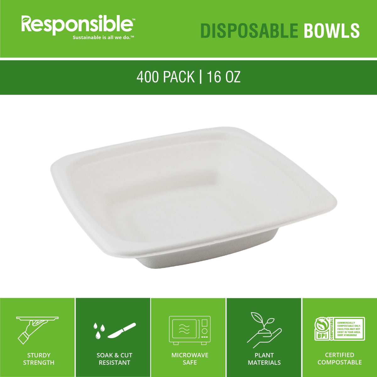 Responsible Products 16 oz (400 Count) / Classic White / Casual Bowls