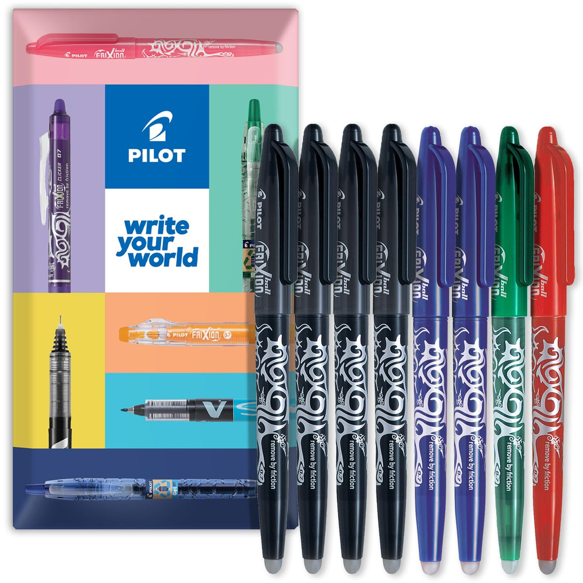Frixion Heat/Friction Erasable Rollerball Pen FR7 - Medium Line 0.7mm Tip Nib - Black by PILOT – 1 Count (Pack of 8), Pack of 8, Model FR7-8ASSORTED-CGB