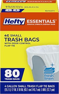 Hefty Essentials 4 Gallon Trash Bags, White, Fresh Linen Scent, 80ct