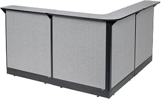 Global Industrial 80"W x 80"D x 46"H L-Shaped Reception Station with Raceway, Gray Counter/Gray Panel
