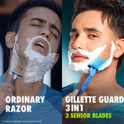 Guard 3in1 Shaving Razor Blade for men - 2 Cartridges + 1 Razor | Smooth Shave | Aqua gel Lubrastrip | 3 Platinum Coated Blades | Rubber Handle Grip | Flexi Head | good for