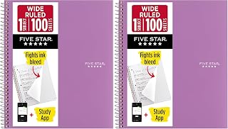 Five Star Spiral Notebook + Study App, 1 Subject, Wide Ruled Paper, 8" x 10-1/2", 100 Sheets, Fights Ink Bleed, Water Resistant Cover, Amethyst Purple (72351) (Pack of 2)