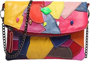Women Colorblock Lambskin Leather Multicolor Crossbody Bag