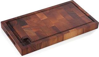 Zassenhaus Walnut End Grain Chopping Block Cutting Board with Juice Groove and Integrated Handles, 18" x 10" x 1.6"