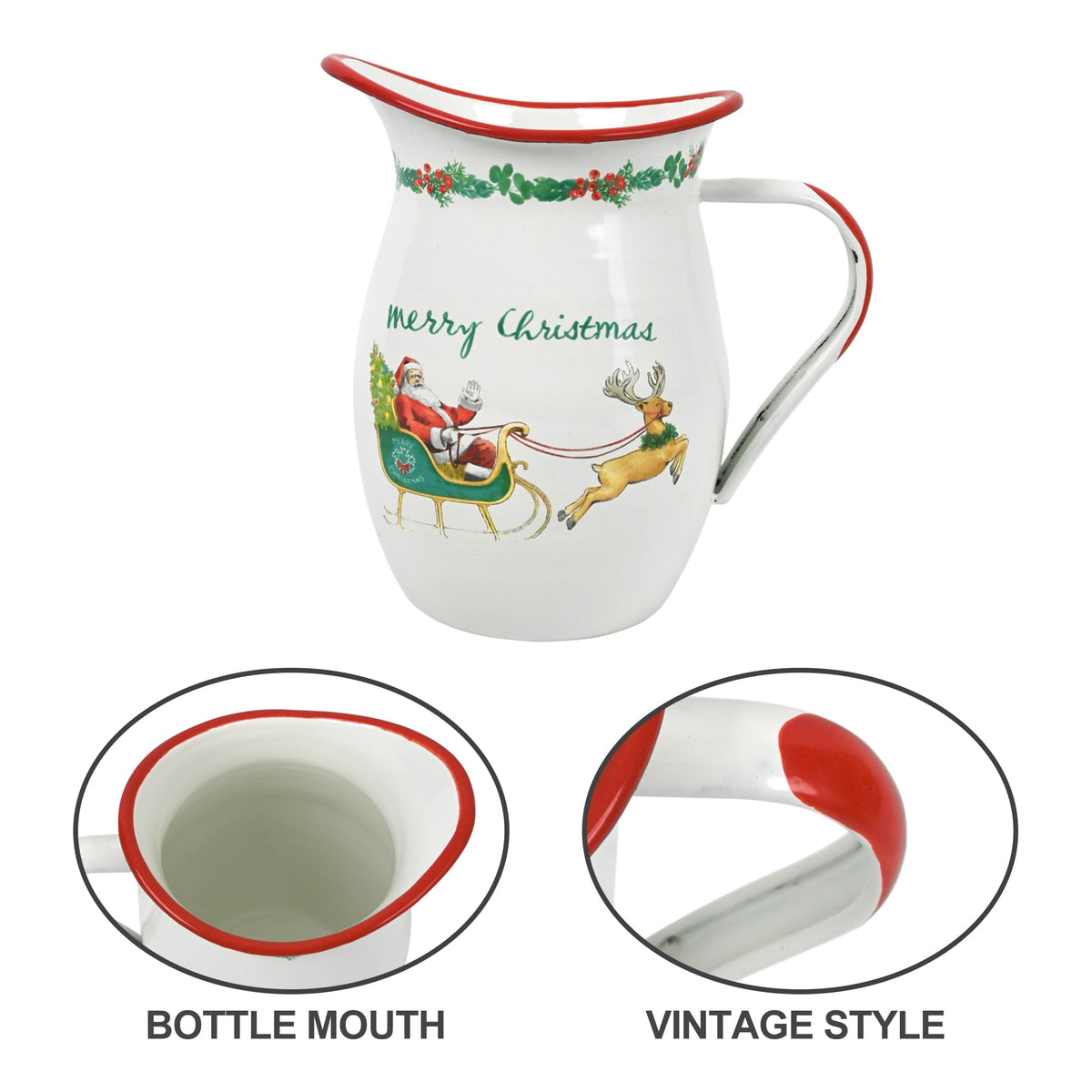 Z&Z Ornamentorum Santa Claus Enamel Pitcher, 33.8 Ounces, Red