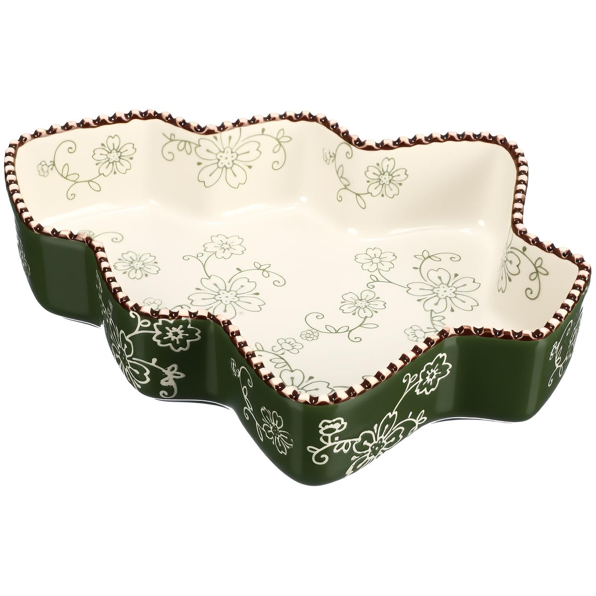 Vesici Ceramic Pie Dish, 9 Inch 27 Ounce Tree Fluted, Green