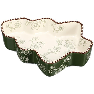 Vesici Ceramic Pie Dish, 9 Inch 27 Ounce Tree Fluted, Green