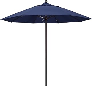 California Umbrella 9' Round Aluminum/Fiberglass Umbrella, Push Open, Bronze Pole, Olefin Navy Blue Fabric