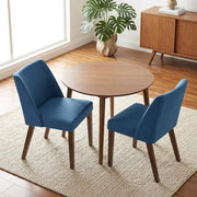 Walnut Veneer Dining Chairs with Polyester Upholstery Set of by Starlight Canyon Home – Rubberwood Solids and Walnut Veneers, Solid + Manufactured Wood, Blue, Pack of 2