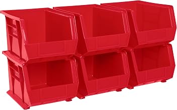 Akro-Mils 30239 AkroBins Plastic Storage Bins, 11"x8"x7", Red, 6-Pack | Space-Saving Stackable Bins for Garage, Pantry, Craft Organization