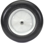 16" Ribbed Flat Free Wheelbarrow Tire by Marathon – 16"L x 3.6"W x 6"H, Steel, White Rim, Model 00001