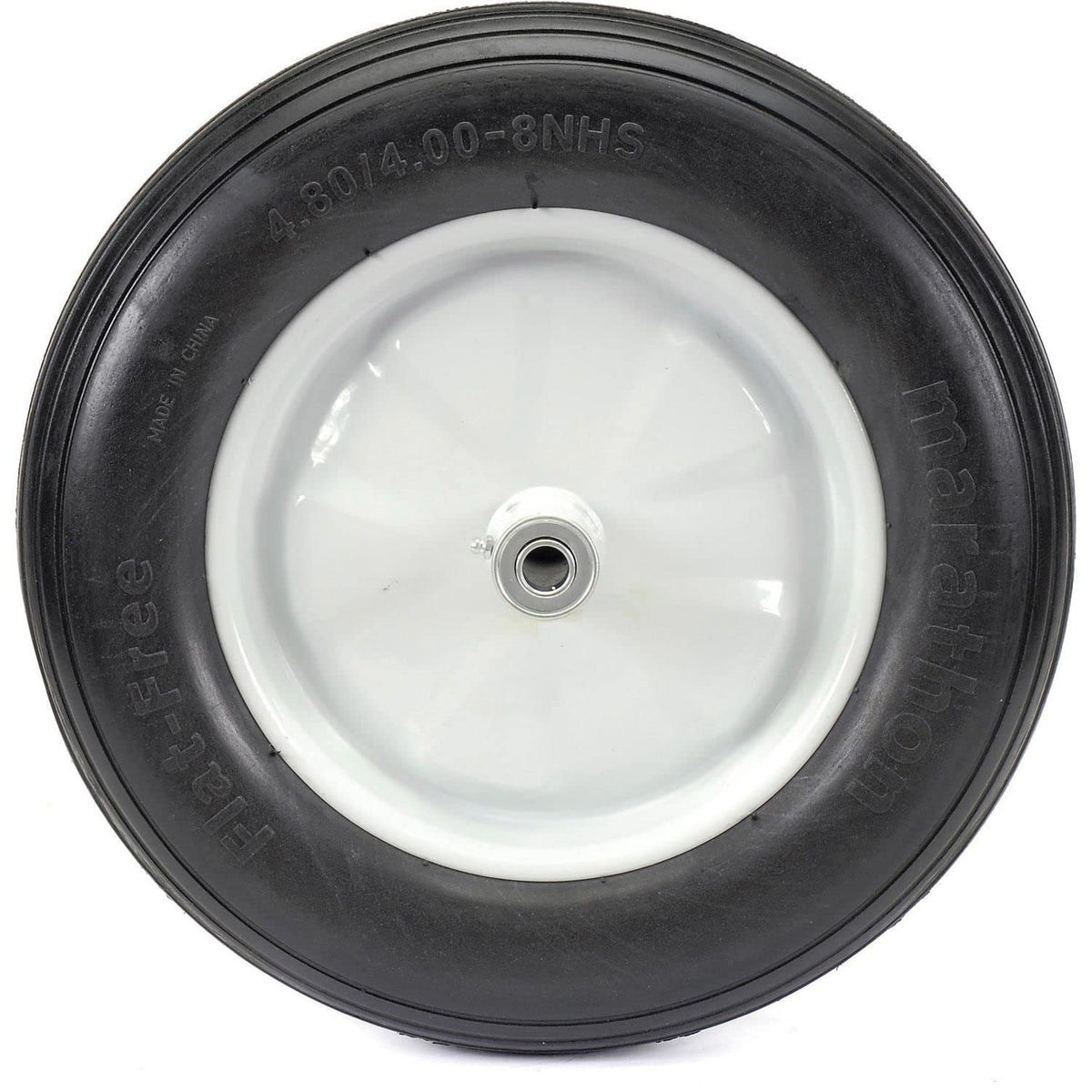 16" Ribbed Flat Free Wheelbarrow Tire by Marathon – 16"L x 3.6"W x 6"H, Steel, White Rim, Model 00001