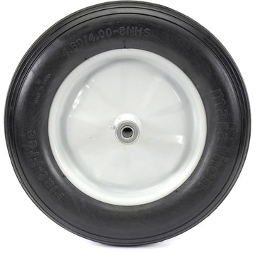 16" Ribbed Flat Free Wheelbarrow Tire by Marathon – 16"L x 3.6"W x 6"H, Steel, White Rim, Model 00001