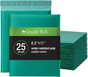 Quality Park Bubble Mailers, 8.5 x 11, Turquoise Poly Mailers, Padded Envelopes, Shipping Bags, Water Resistant, Self Seal, 25 Per Box (QUA85914)