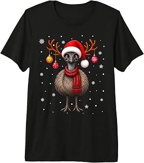 Emu Bird Christmas Santa Hat Scarf Festive Decor Xmas Premium Tri-Blend T-Shirt
