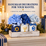 Kivivo Hanukkah Mason Jar Set, Blue Glass with Tray and Flowers