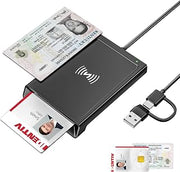 Smart Card Reader with NFC, USB-A & USB-C NFC Reader & CAC Reader Military DOD Common Access, 2-in-1 Contact and Contactless IC/ID/PIV/Bank/Credit Card Reader for Mac OS, Windows, Android, Linux