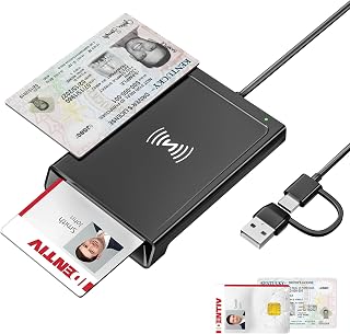 Smart Card Reader with NFC, USB-A & USB-C NFC Reader & CAC Reader Military DOD Common Access, 2-in-1 Contact and Contactless IC/ID/PIV/Bank/Credit Card Reader for Mac OS, Windows, Android, Linux