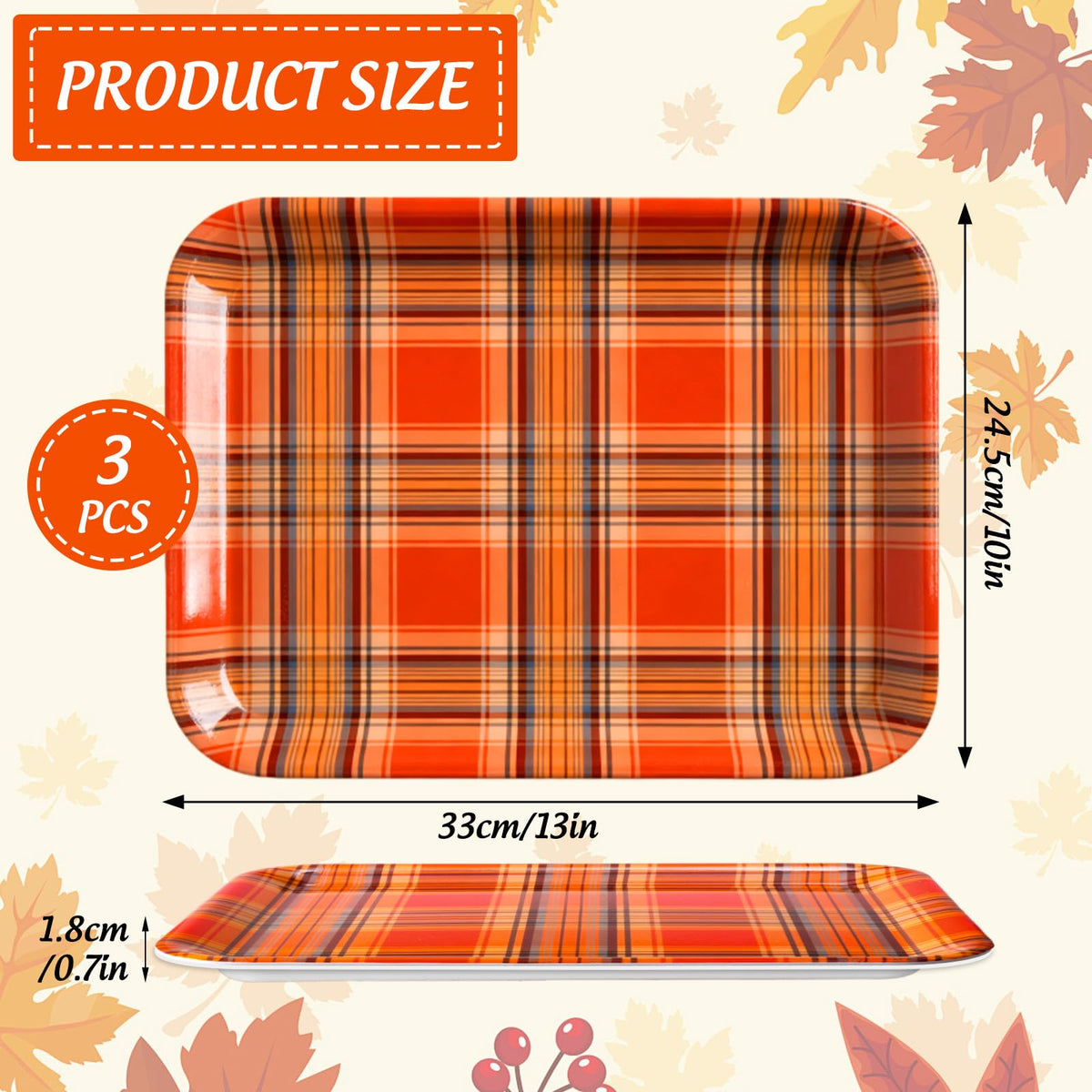 JarThenaAMCS Fall Plaid Serving Trays, 13 x 10 Inch, Set of 3 Orange