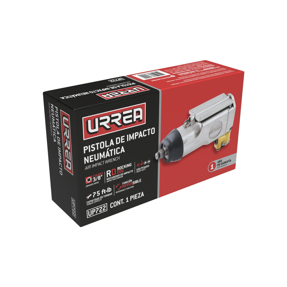 3/8-Inch Butterfly Impact Wrench by Urrea – 7.48"L x 3.94"W x 1.97"H, Chrome Vanadium Steel, Model UP722